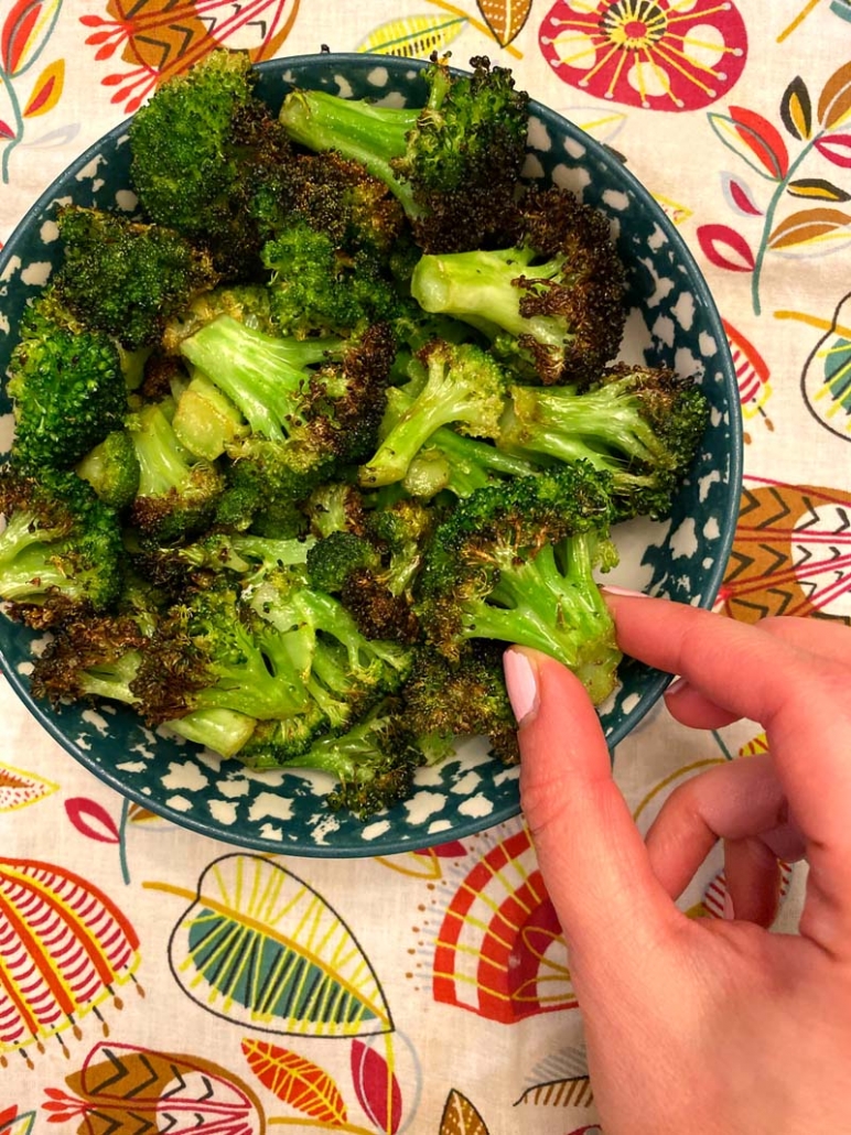 air fryer roasted broccoli in a bowl 