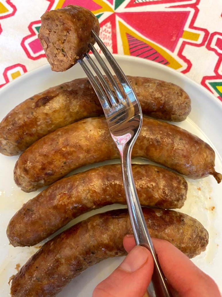  a piece of boiled italian sauce on a fork. 