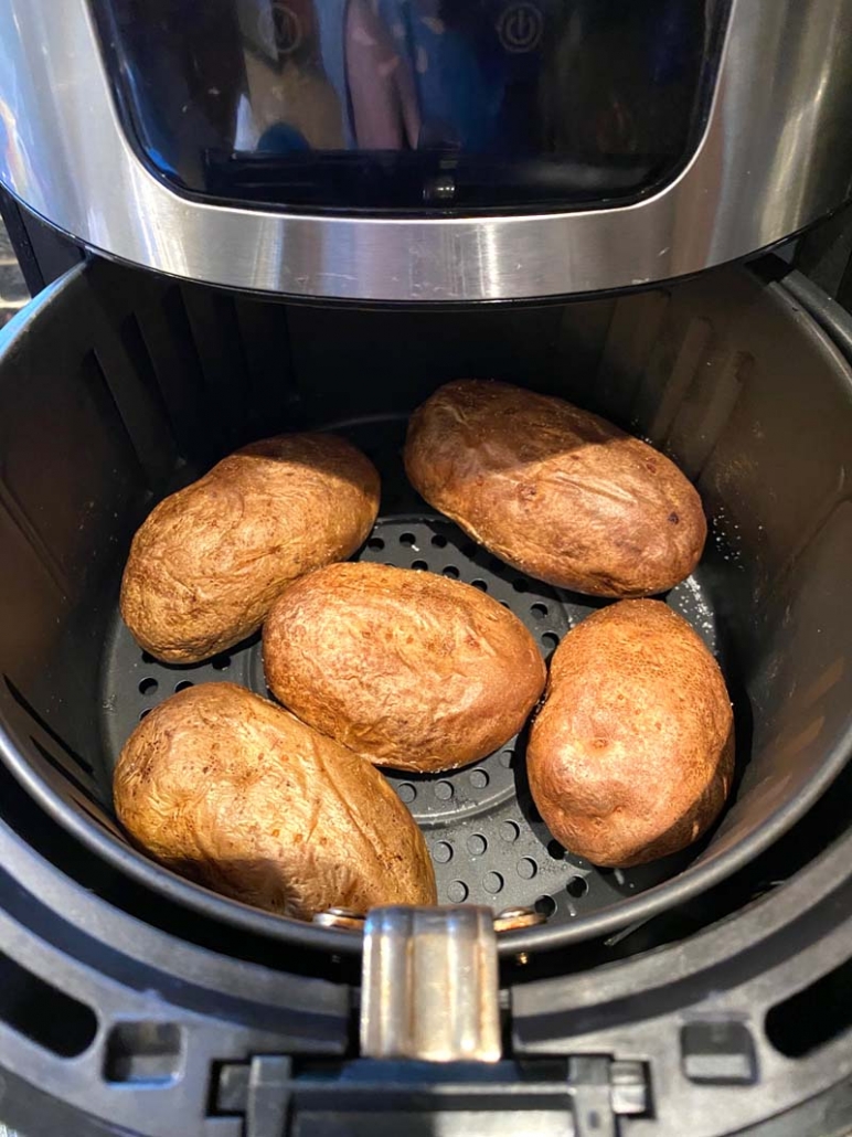perfect baked potatoes in the air fryer basket