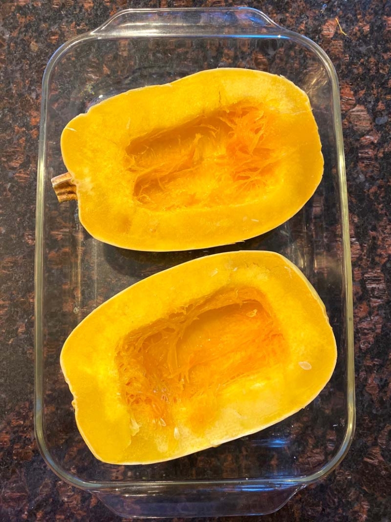 microwaved spaghetti squash halves