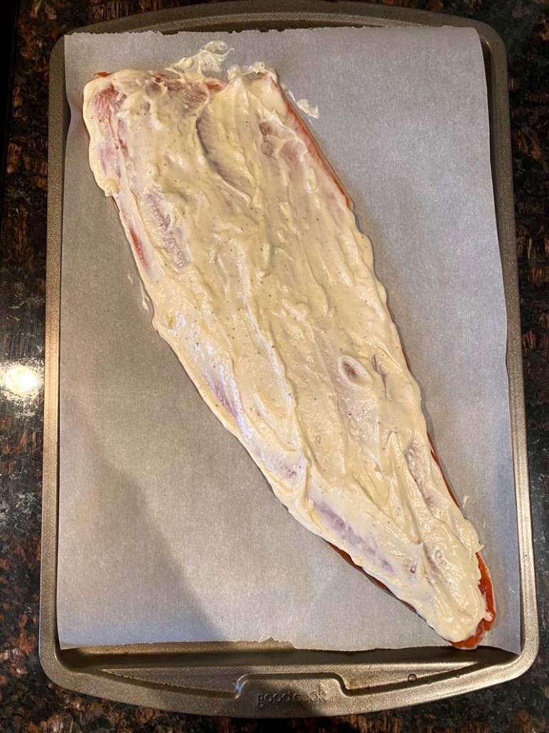 salmon coated with mayo