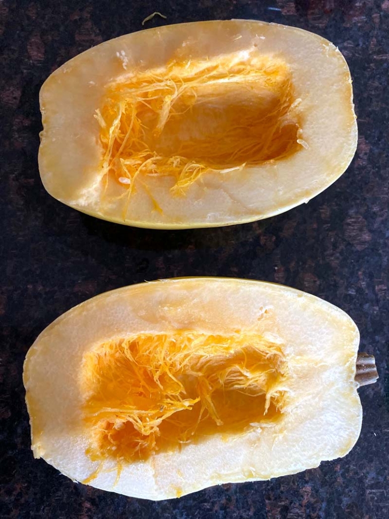 spaghetti squash halves without the seeds