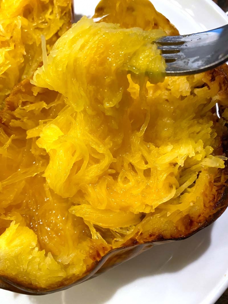 eating spaghetti squash with fork 