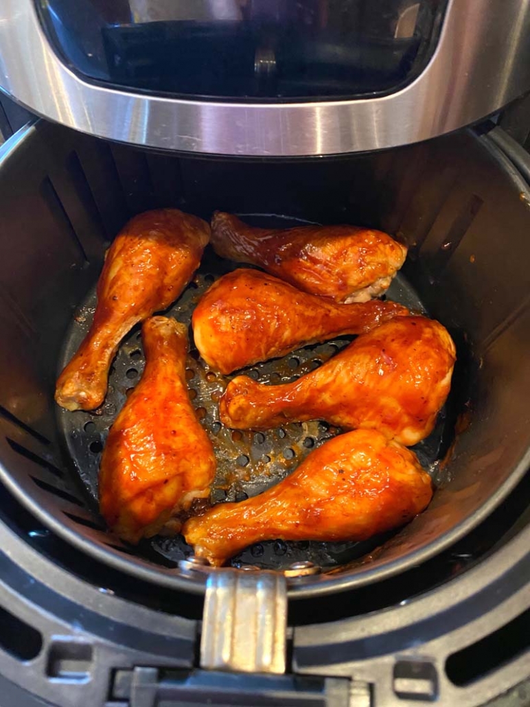 flipping bbq chicken legs in the air fryer