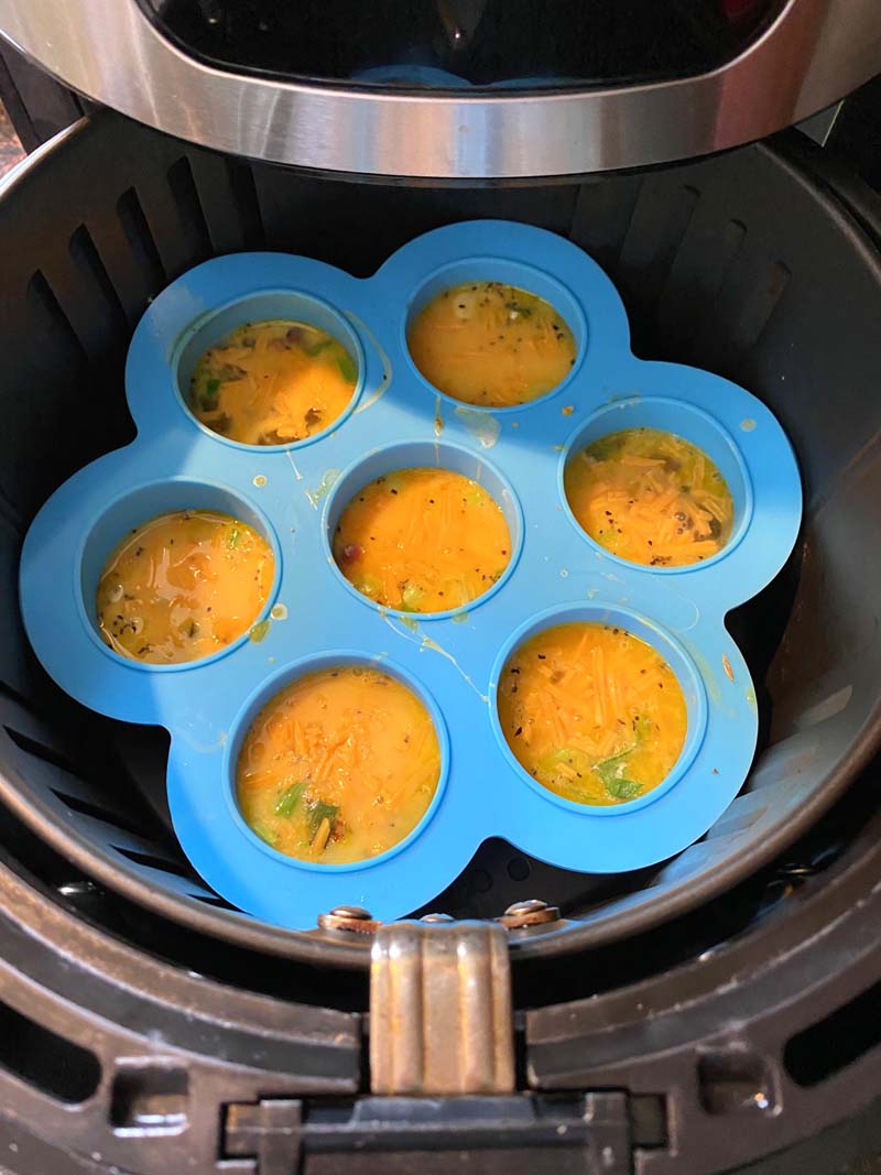 Cooked egg bites in the air fryer basket