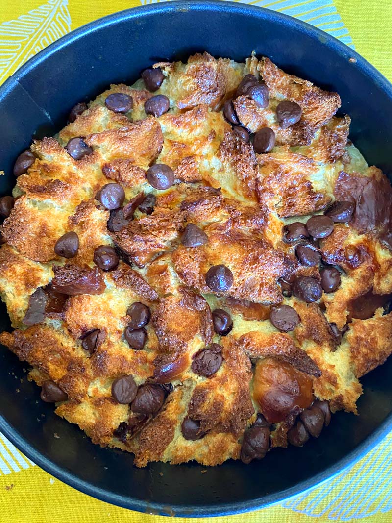 Air fryer pudding in a pan