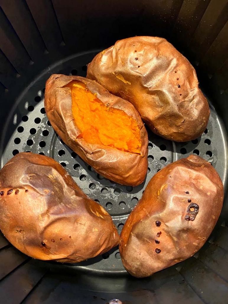 baked sweet potatoes in an air fryer