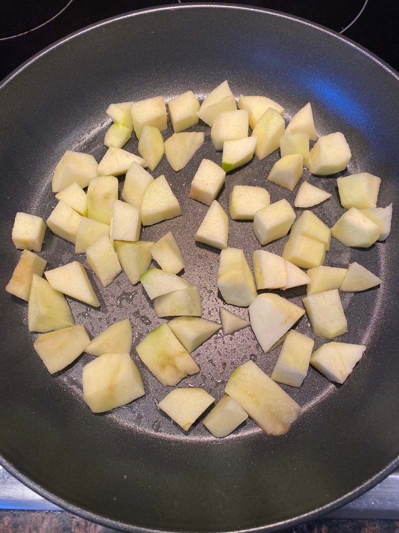 Chopped apples in a pan