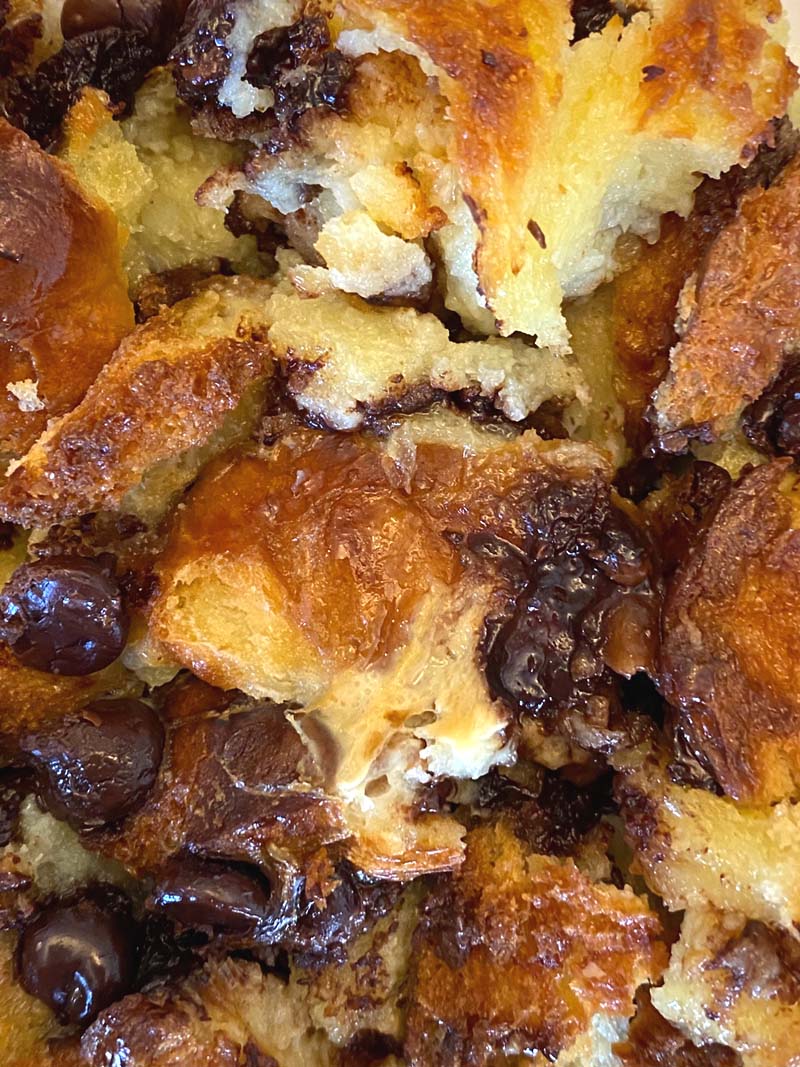 Close up of the baked bread pudding