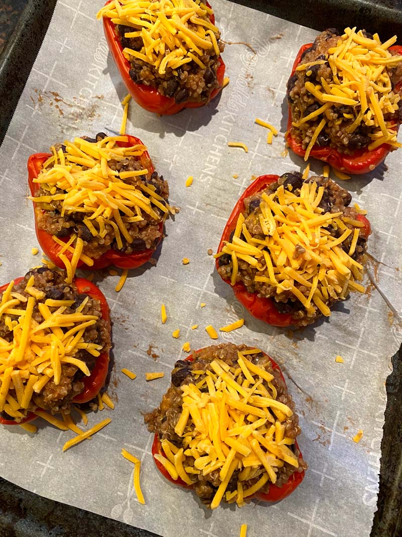 The stuffed peppers before being baked