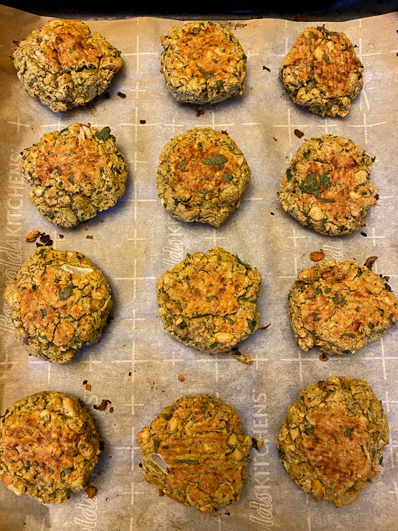 Close up of the falafels after coming out of the oven