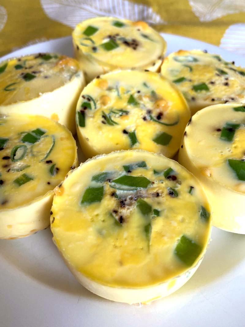 Close up of egg bites on a white plate
