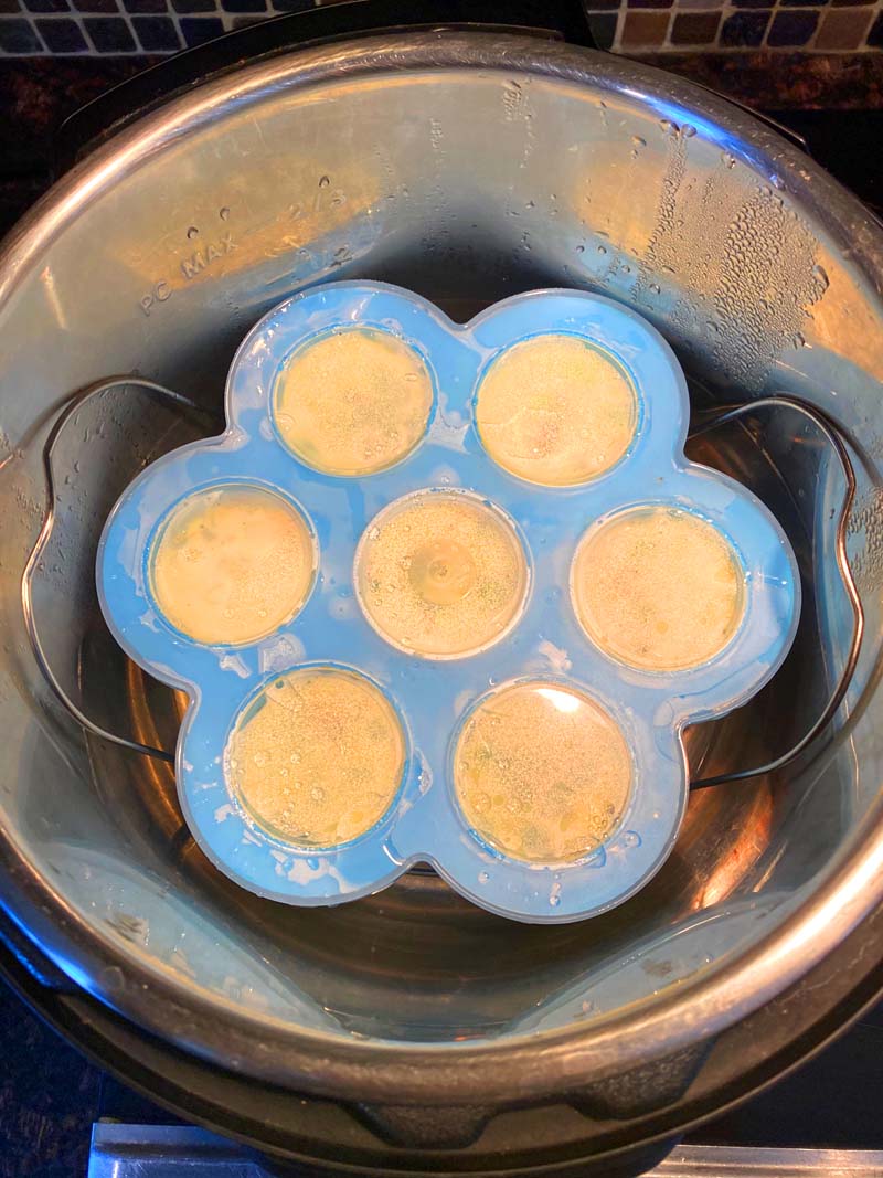 The egg bites in the instant pot before being cooked