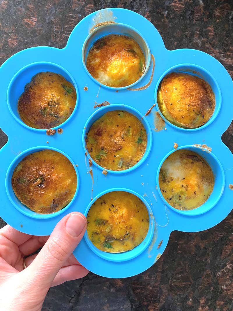 The air fryer egg bites being held in a mold