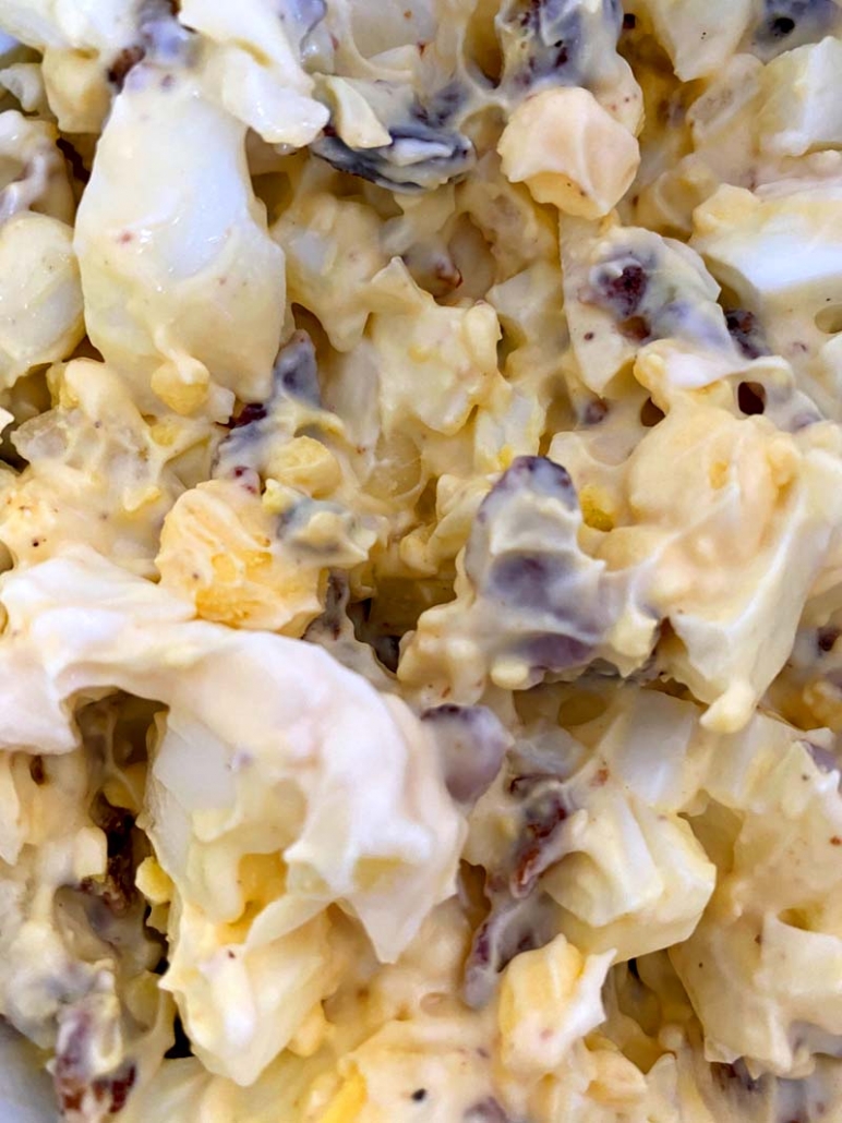 hard boiled eggs, mayo and bacon in an egg salad 