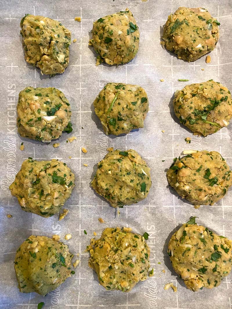 Falafel patties before being baked