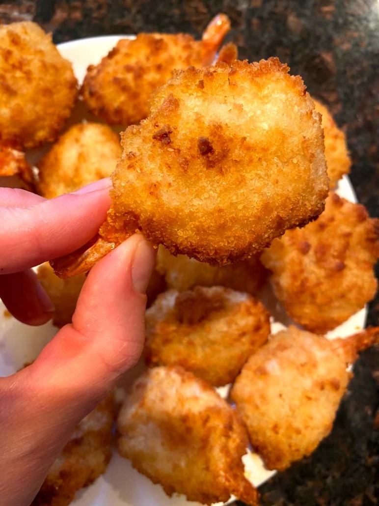 bite sized breaded shrimp cooked in the air fryer 
