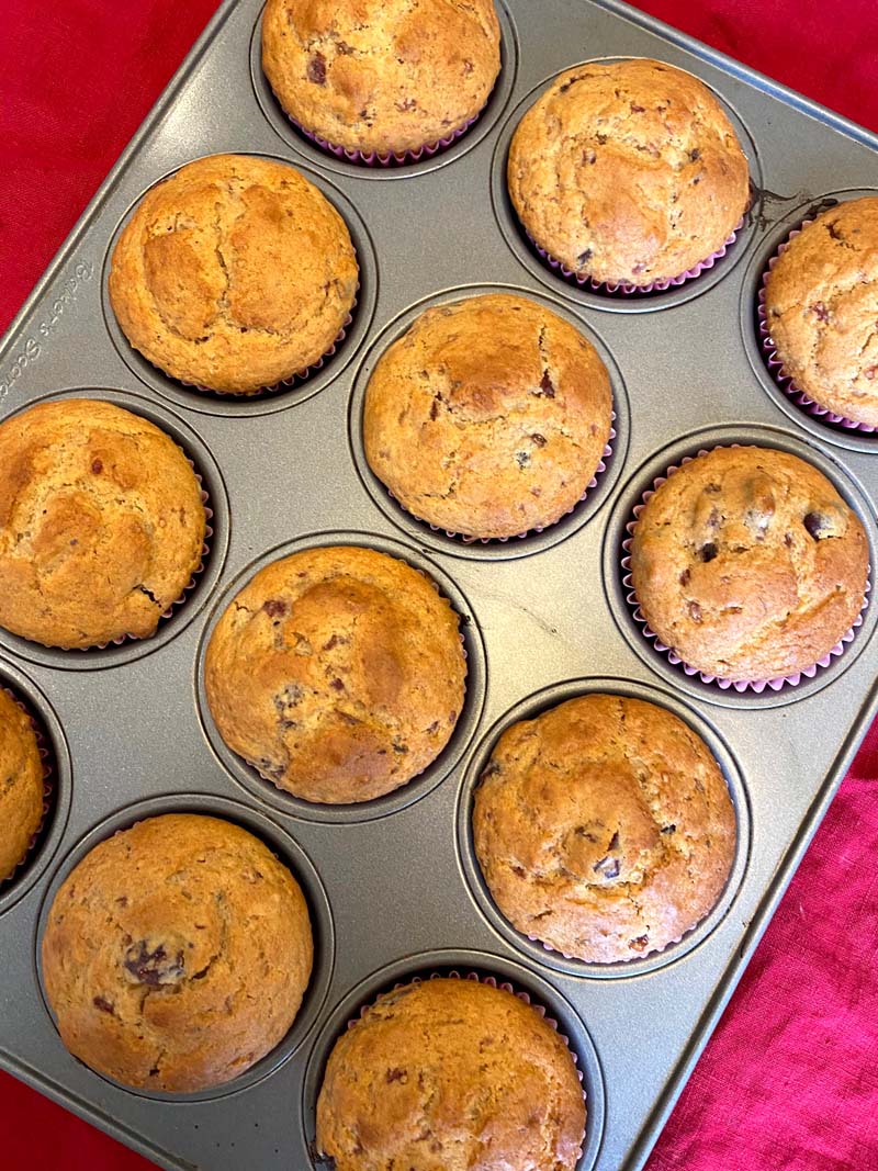 Twelve muffins in a tray