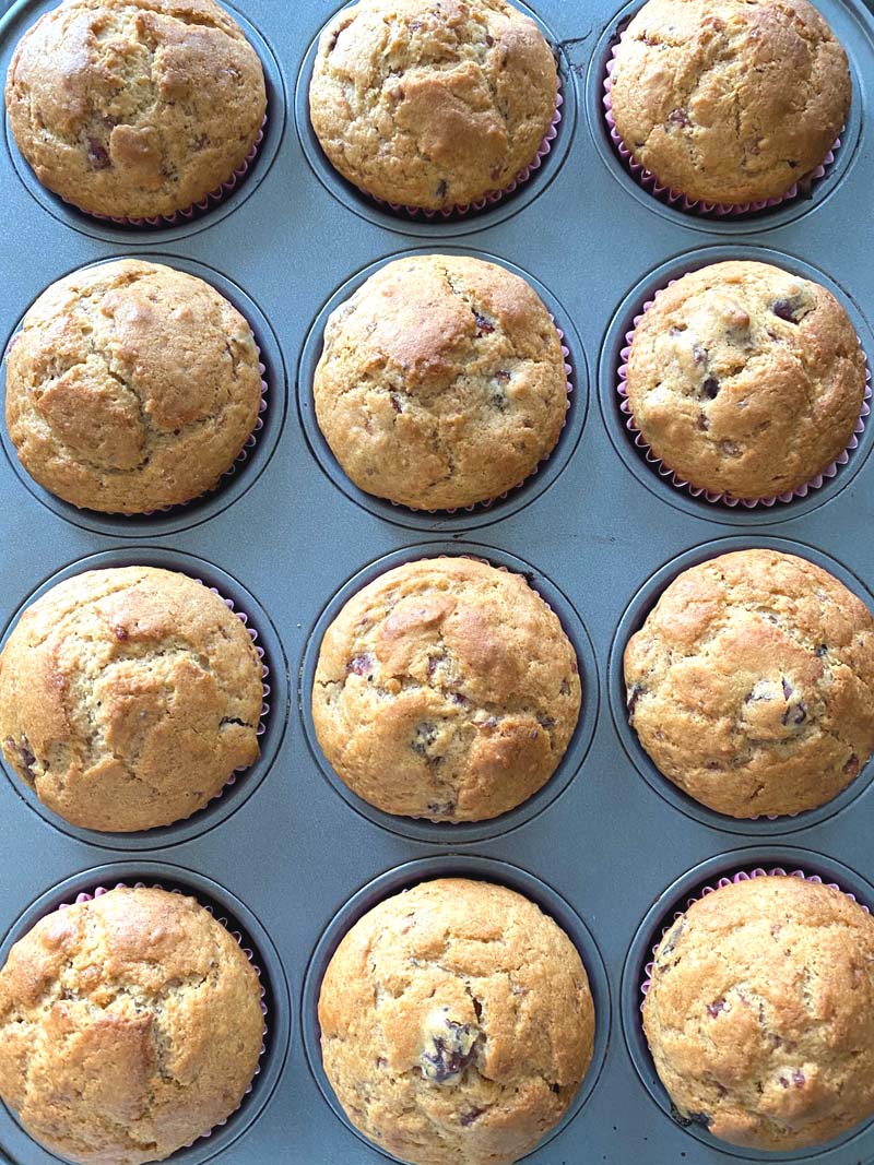 The cranberry sauce muffins out of the oven