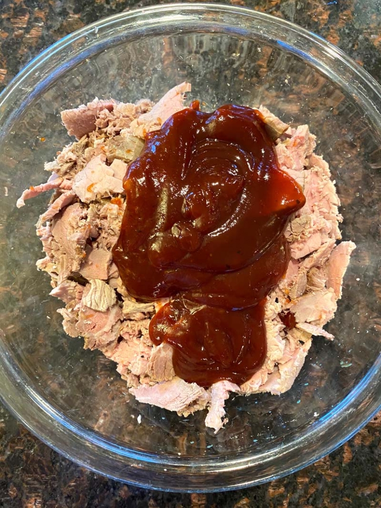 bbq sauce and shredded beef