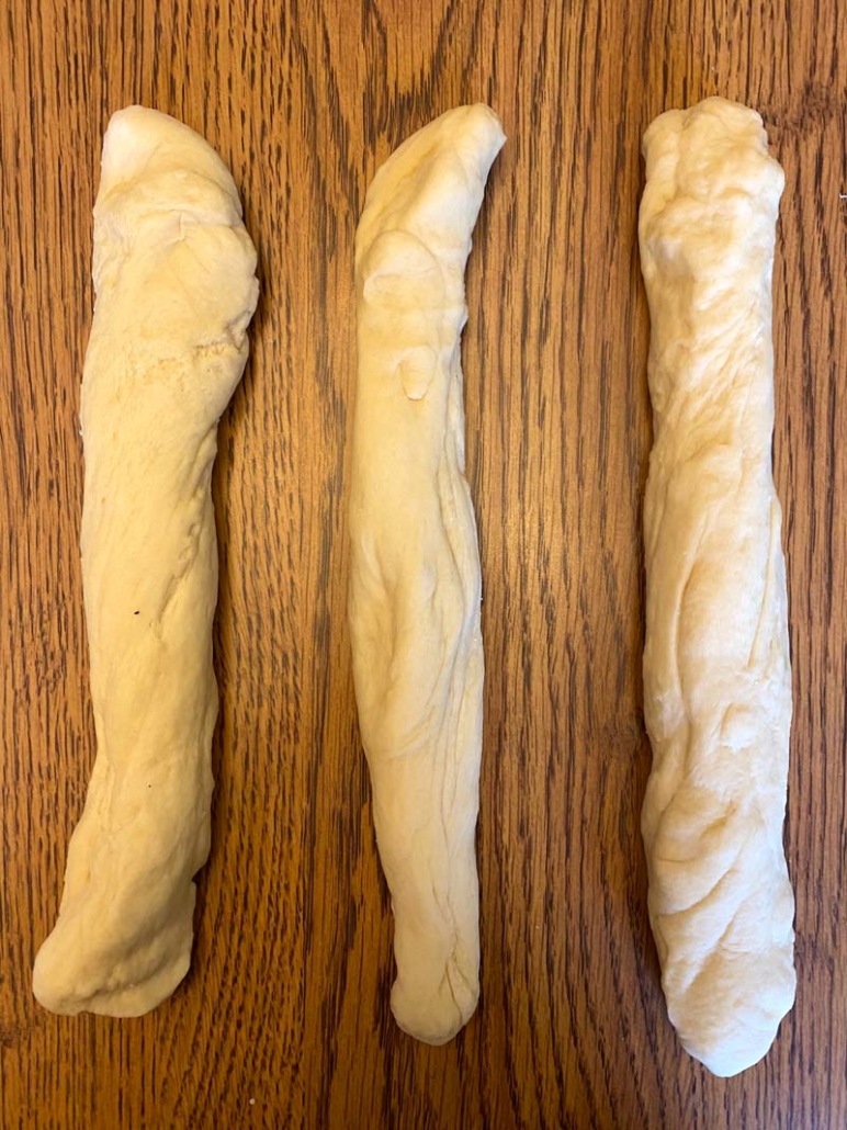 3 long pieces to braid challah bread 