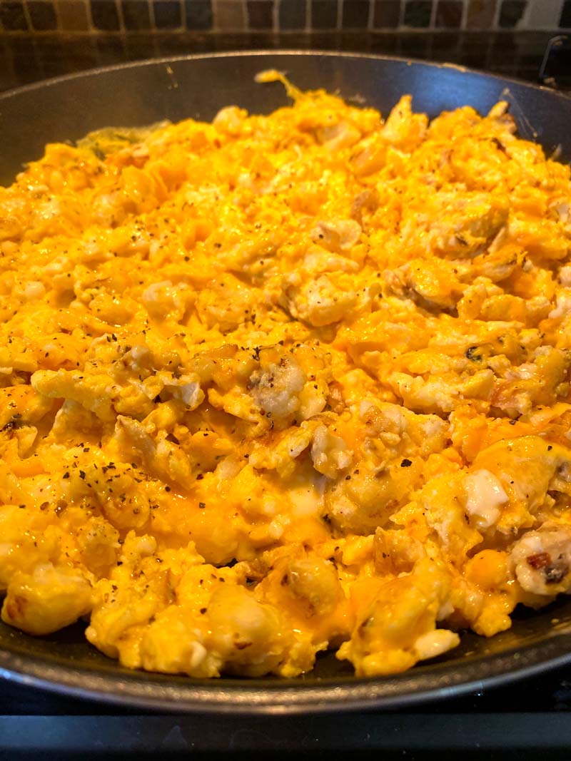 Close up of the cauliflower scrambled eggs