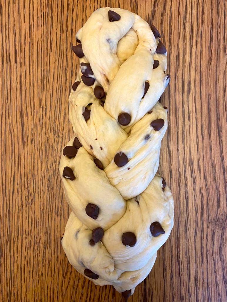 braided chocolate chip challah bread 