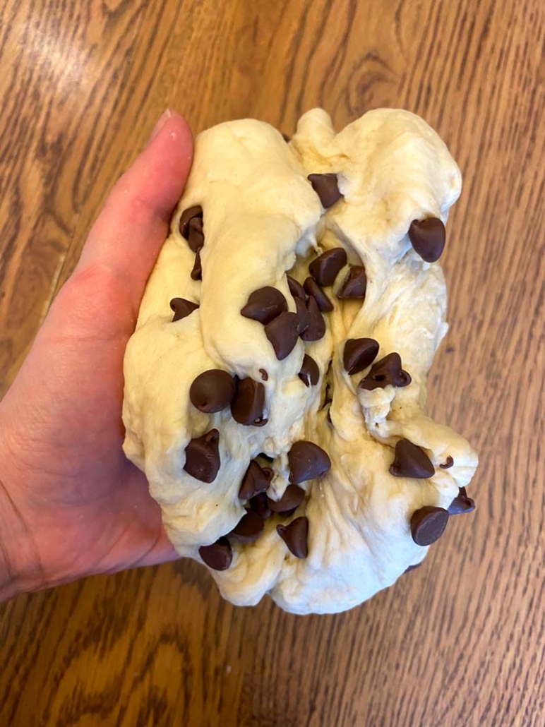 making challah dough with chocolate chips