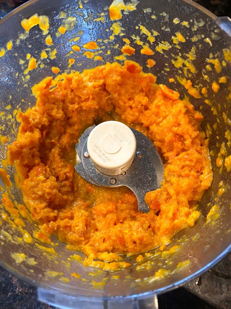 grated oranges in the food processor 
