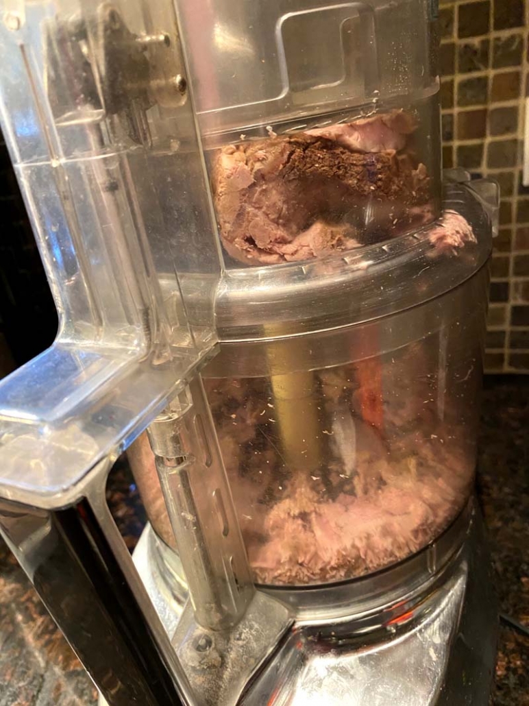 shredding leftover beef in food processor 