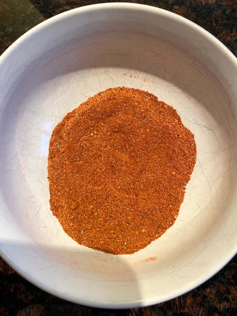 homemade blackened seasoning mix in a white bowl