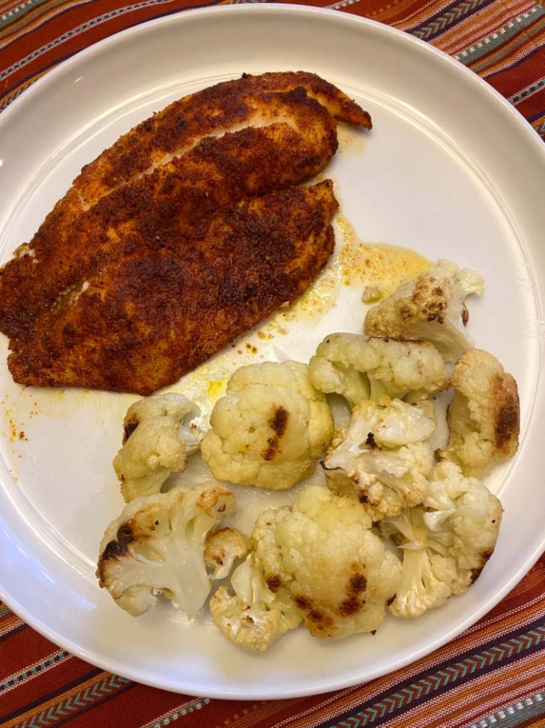 blackened tilapia with roasted cauliflower