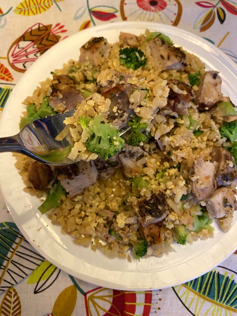 forkful of cauliflower fried rice 