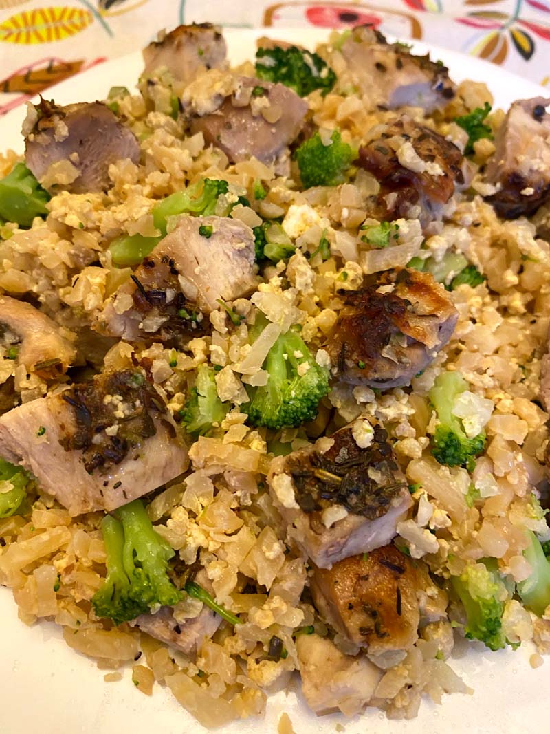 close up of fried rice with cauliflower