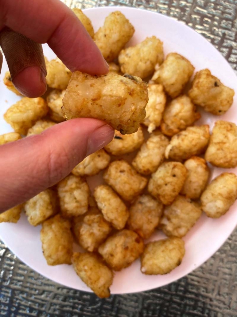 eating air fried tater tots
