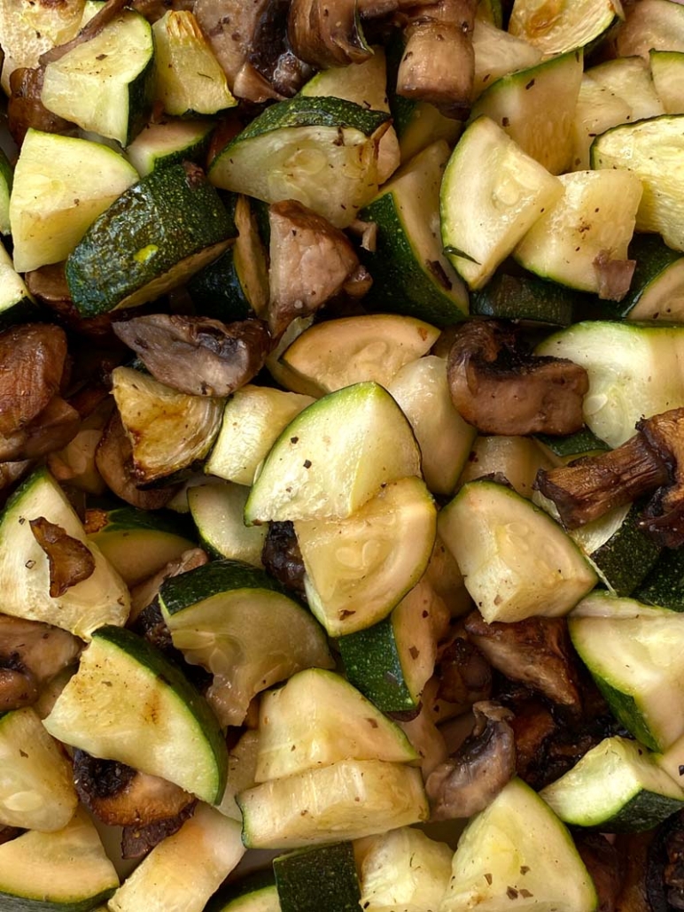 zucchini and mushrooms seasoned with salt, pepper, and garlic powder