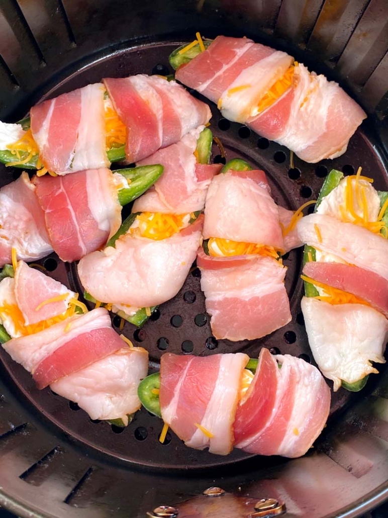 uncooked bacon-wrapped air fryer jalapeno poppers