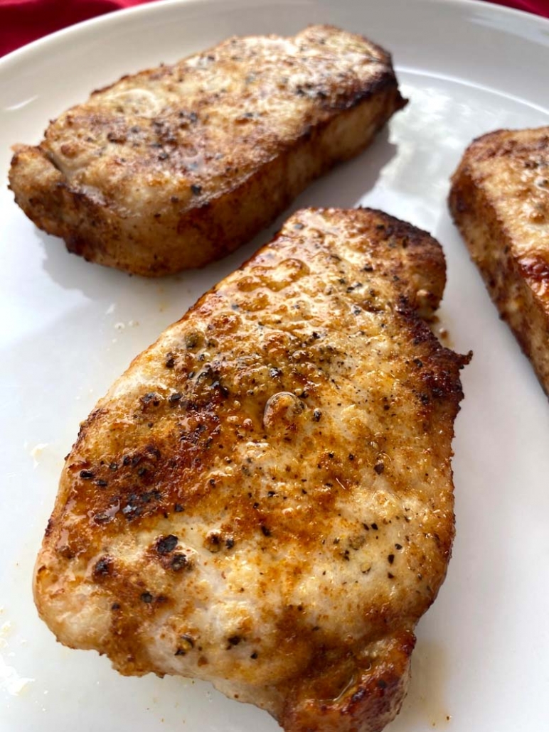 3 juicy boneless pork chops made in the air fryer 