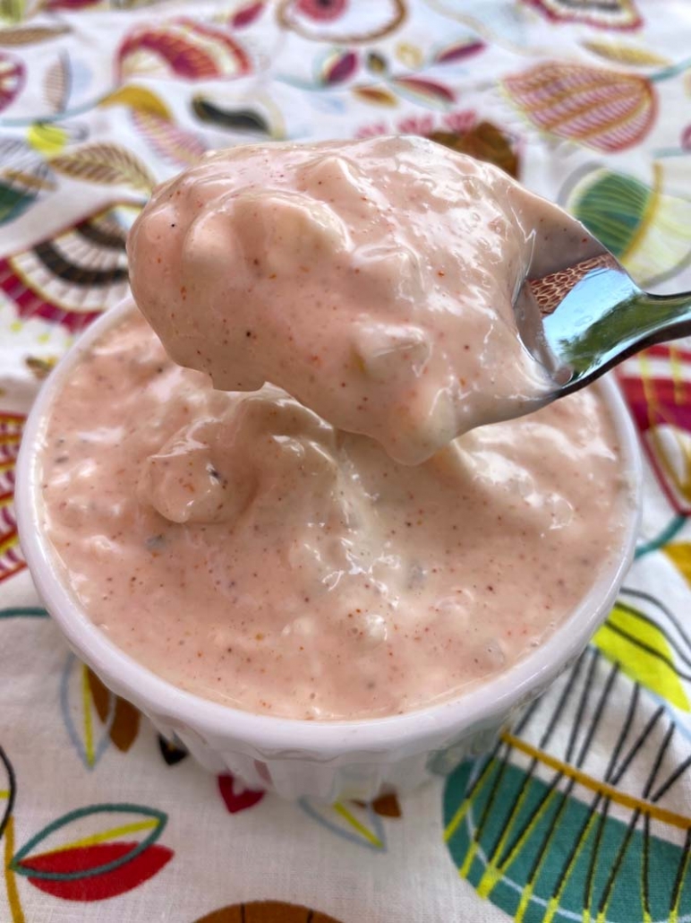 A spoonful of homemade thousand island dressing 