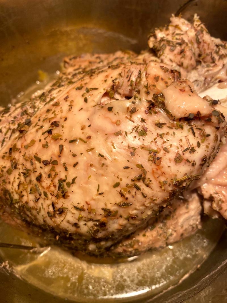 A close-up of tender turkey breast in the Instant Pot 