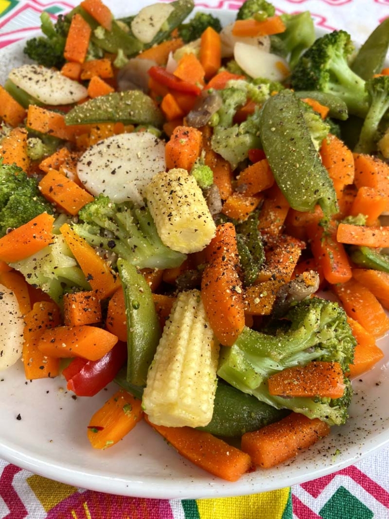 cooked vegetables seasoned with salt and pepper
