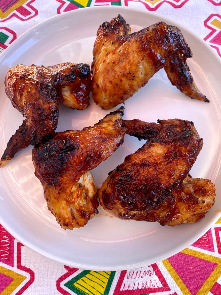 air fryer bbq chicken wings on a white plate 