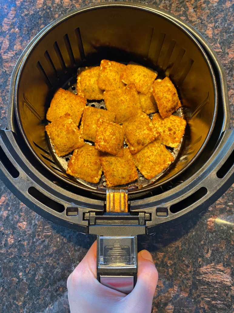 frozen ravioli in the air fryer basket