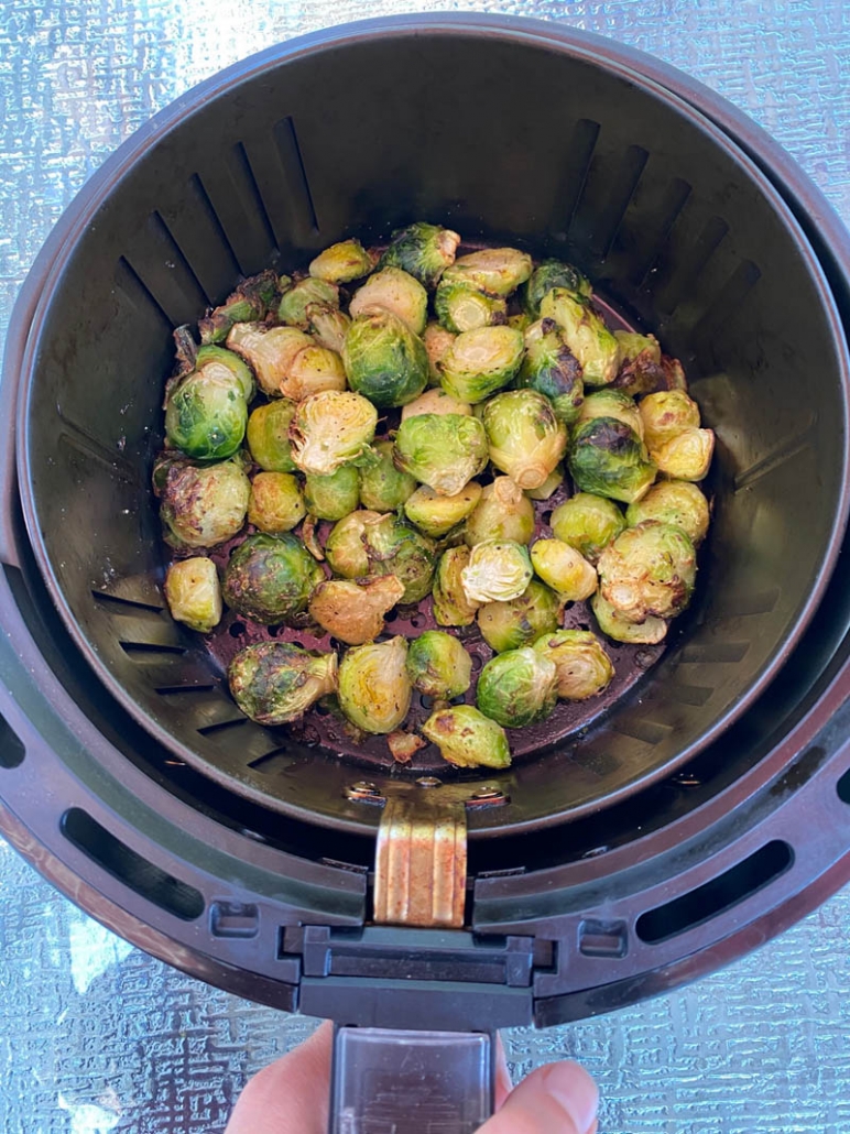 roasted brussel sprouts in air fryer basket