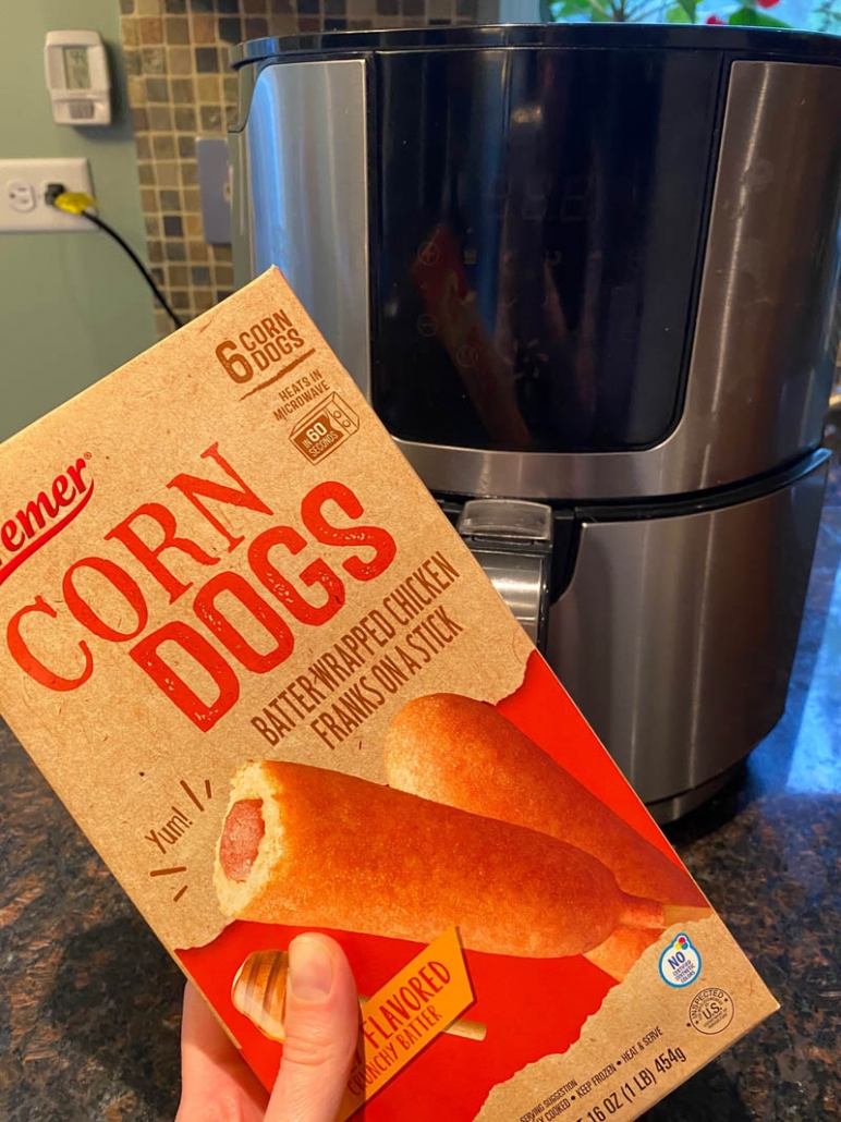 a box of frozen corn dogs