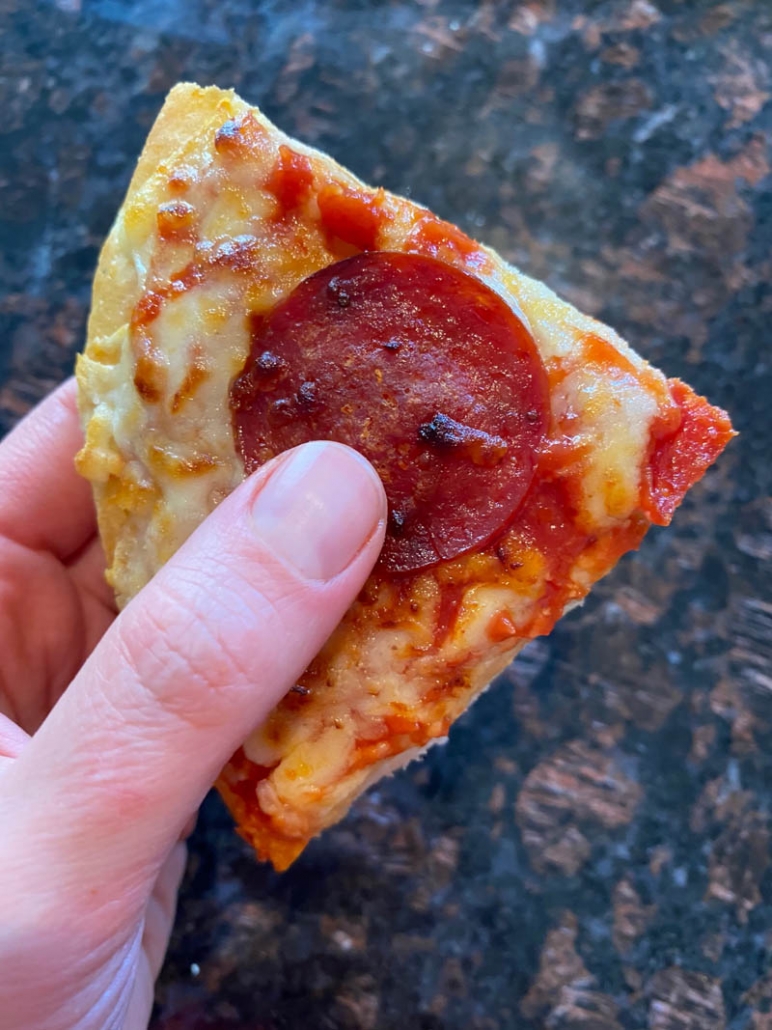 a slice of air fryer frozen pizza