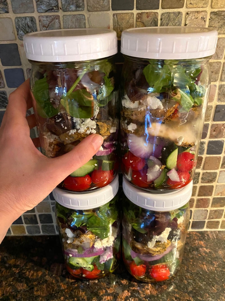 Kale Feta Meal Prep Mason Jar Salad - Cooking With a Full Plate