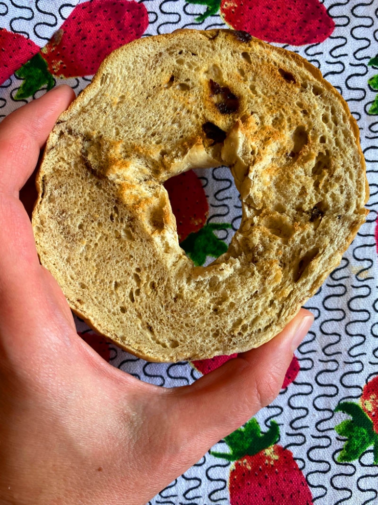 a slice of toasted bagel 