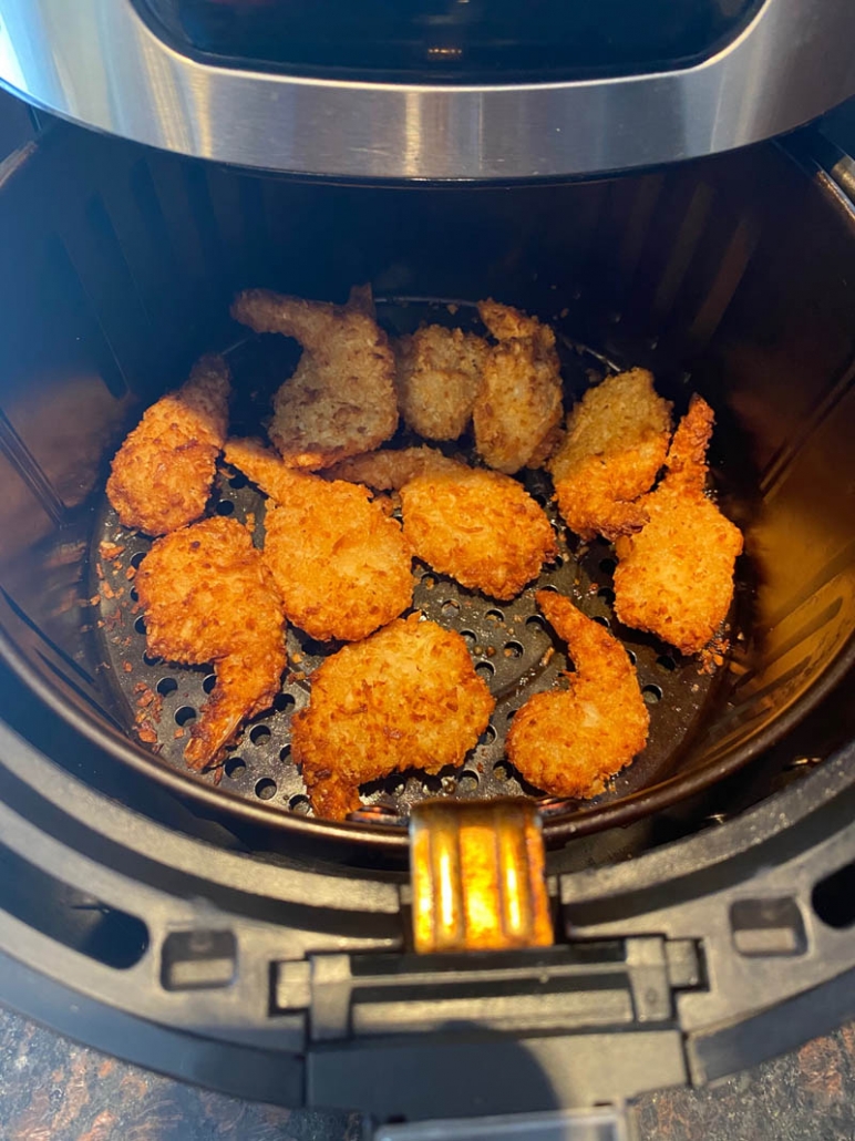 frozen coconut shrimp in the air fryer basket