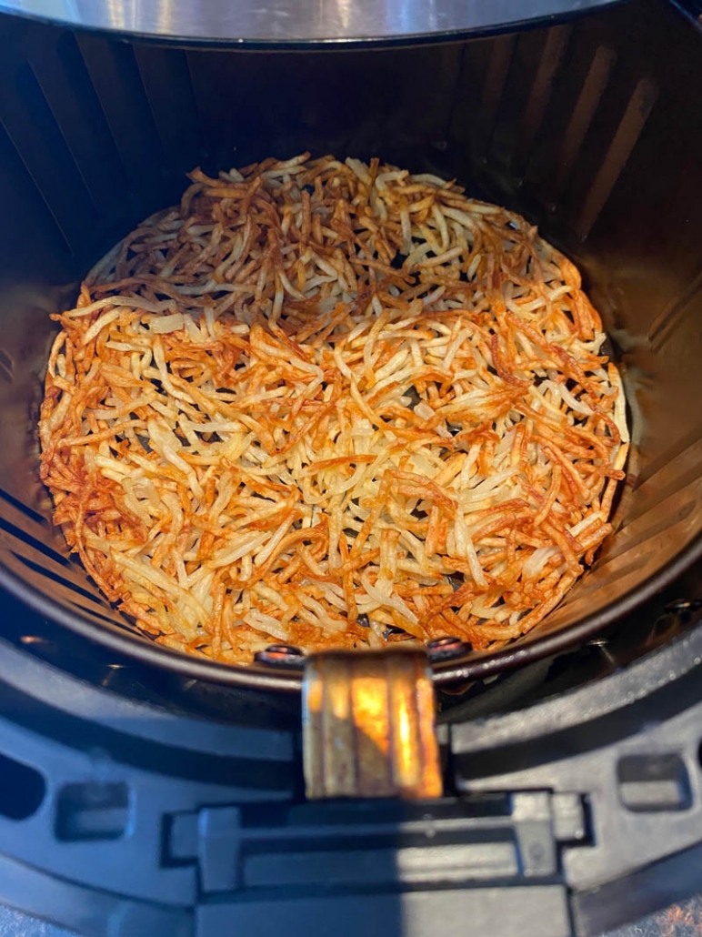 Shredded Frozen Hash Browns in Air Fryer (2 Ingredients)